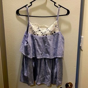 Zara women summer cami top crochet stripe Blue white flower M
